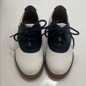 School Issue White and Navy Kids Dress Shoes